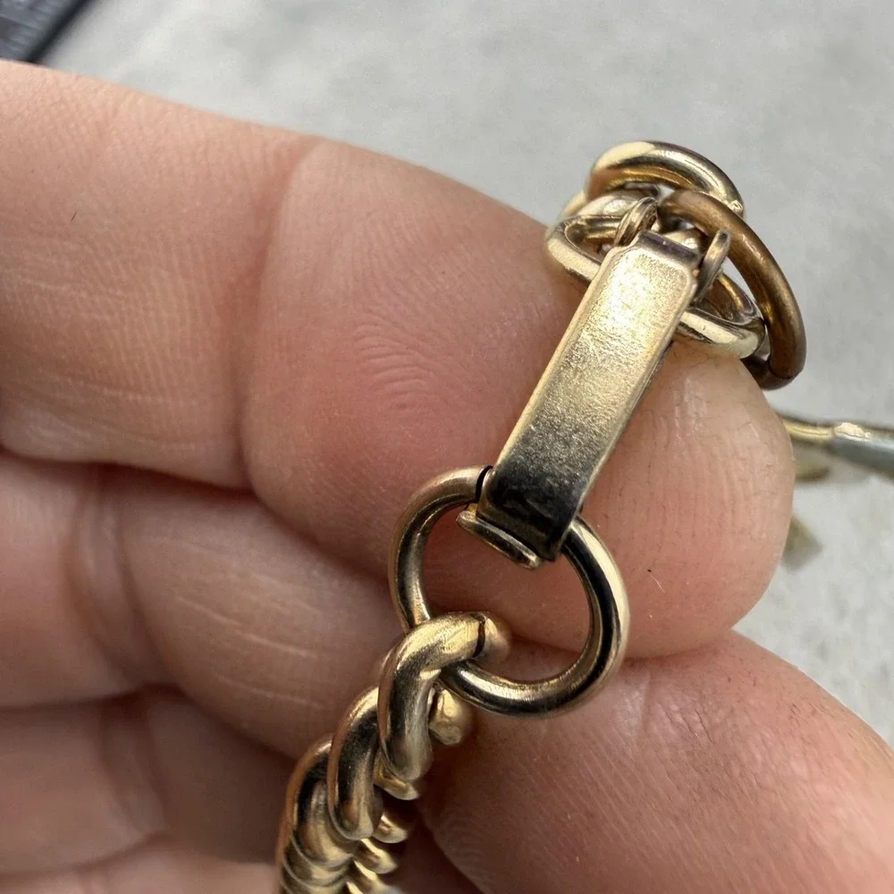 Vintage Estate Charm Bracelet Gold Tone Enamel Fruit Cage Curb Chain 7.5